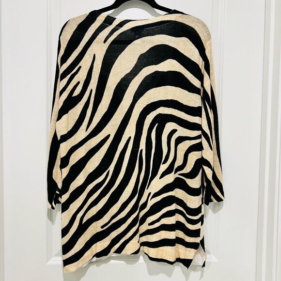 Chico's Women's Zebra Jeweled Ruby Pullover Sweater Sz 3 (US XL/16) Linen Blend - Picture 7 of 13